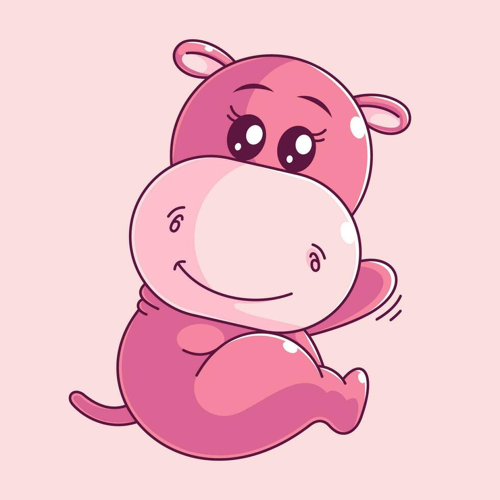 Cute hippo sitting cartoon style vector