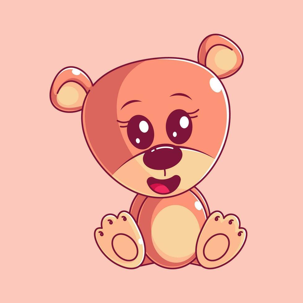 Cute teddy bear sitting cartoon style vector