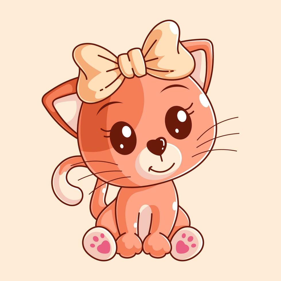 Cute kitten sitting cartoon style vector