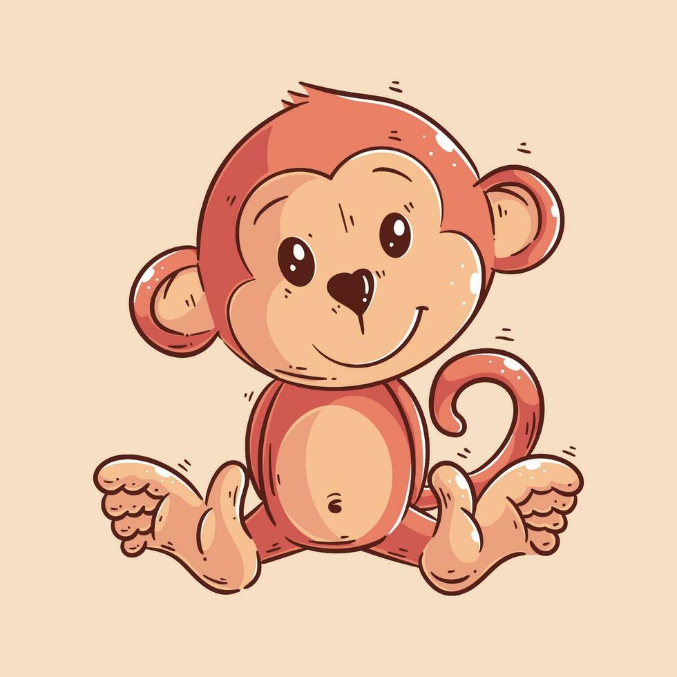 Cute monkey sitting in cartoon style vector
