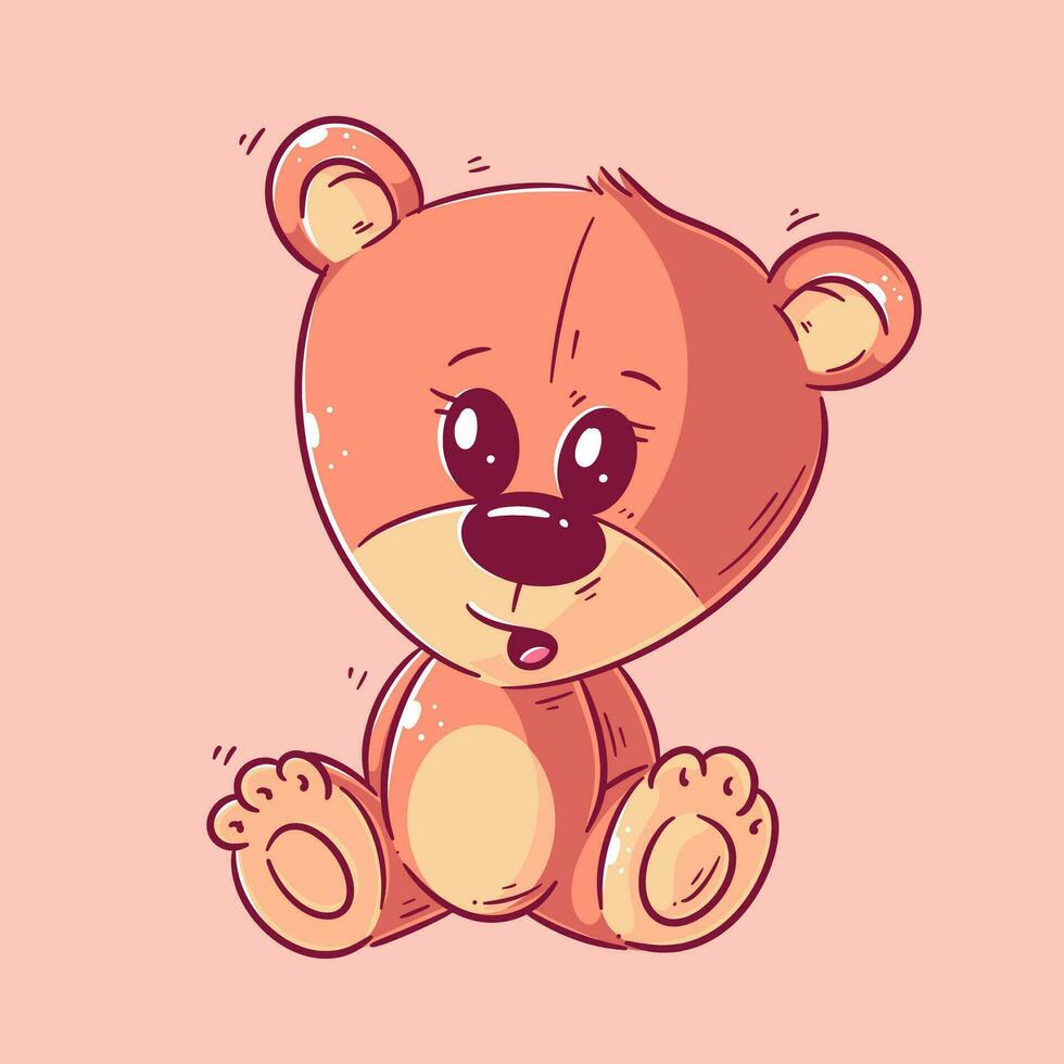 Cute teddy bear sitting cartoon style vector