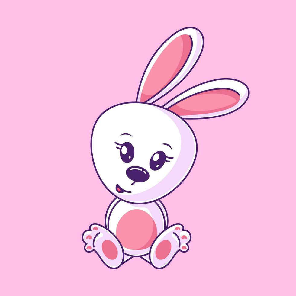 Cute bunny doll sitting cartoon style vector