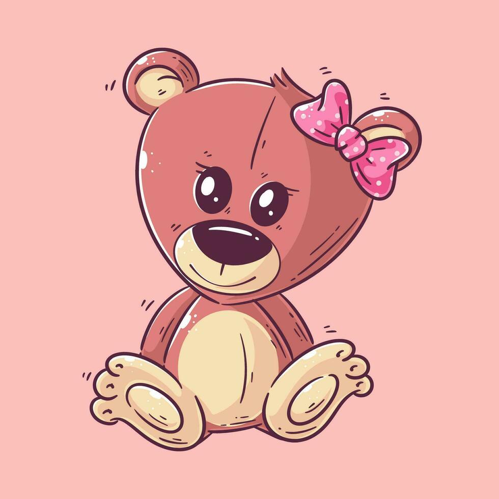 Cute teddy bear sitting alone cartoon style vector