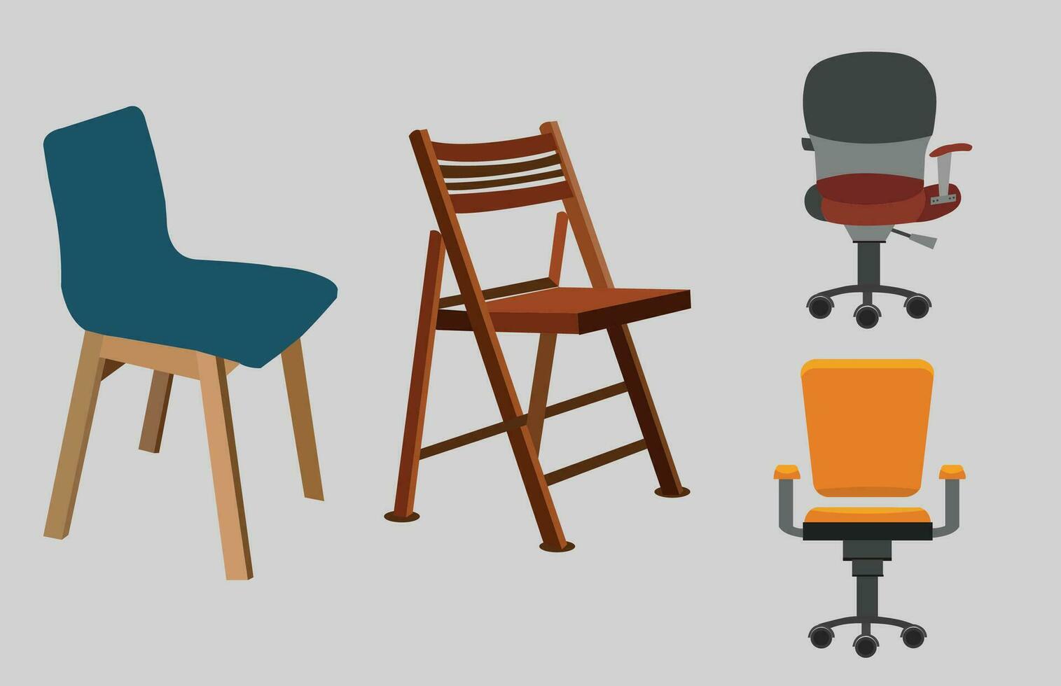 Set of vector chairs of different colors and shapes. Illustration.