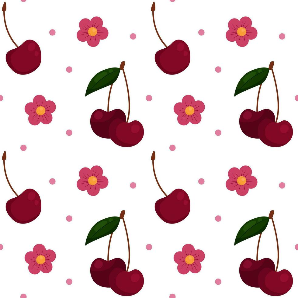 Vector pattern with cherries and flowers