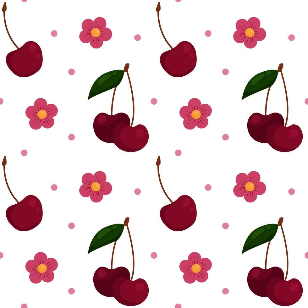 Vector pattern with cherries and flowers