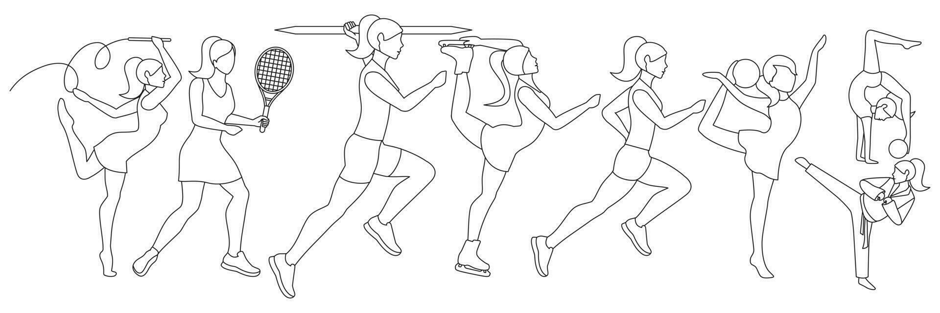 woman sport line art  in different position. vector