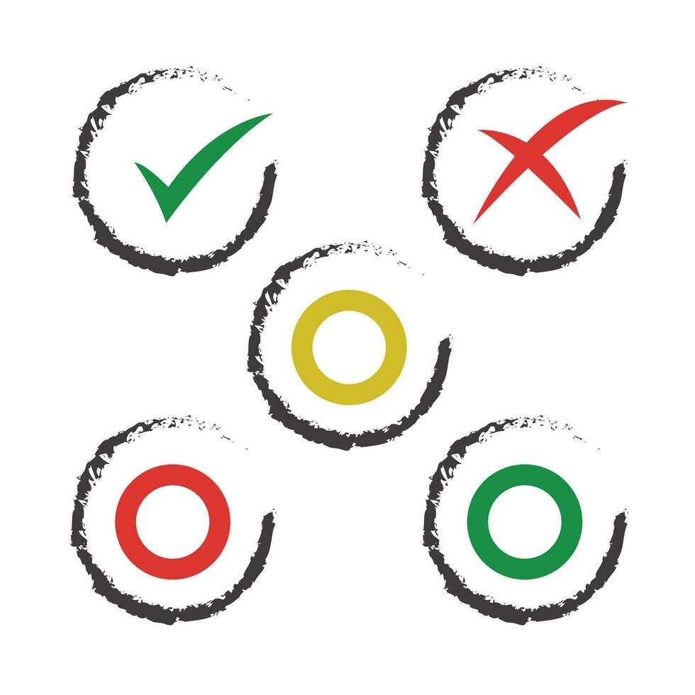 Tick, cross, checkmark and zero signs vector illustration