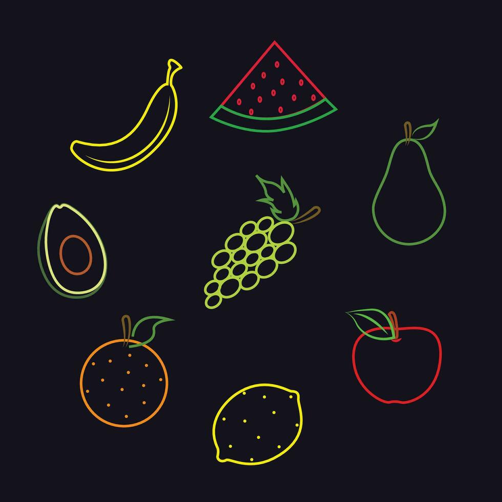 Neon fruits set vector illustration