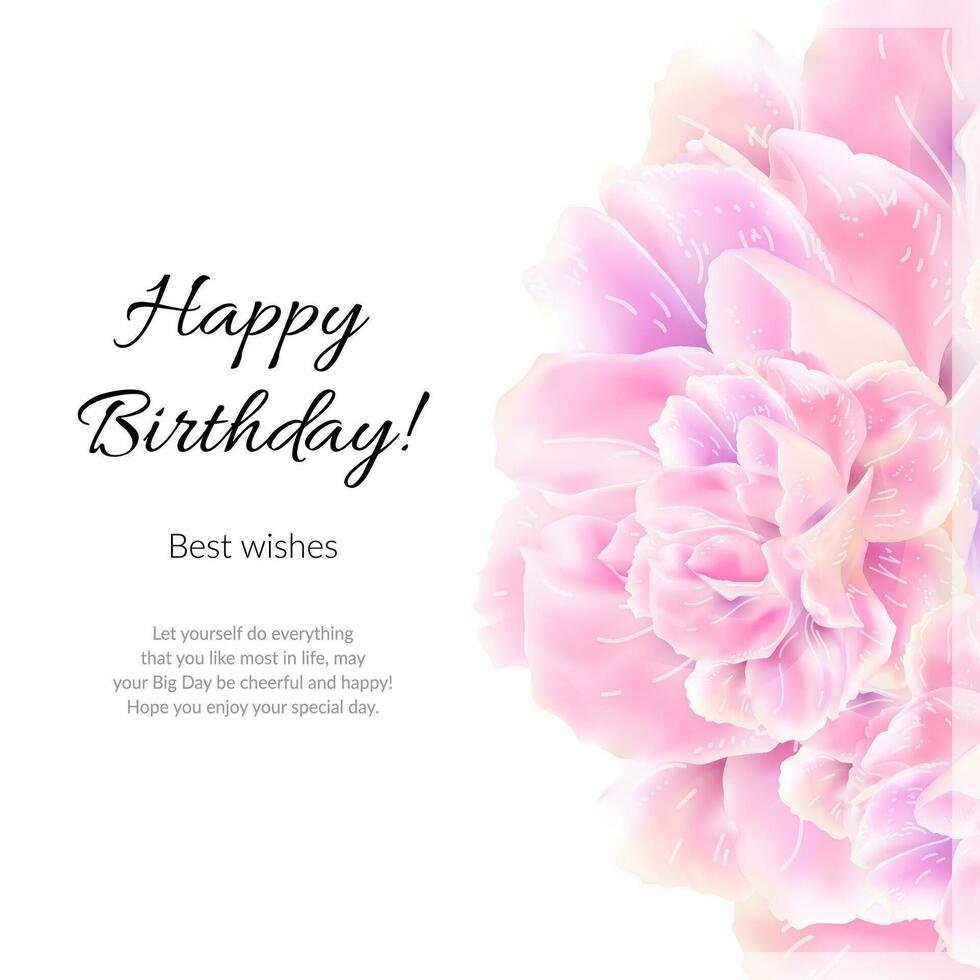 Happy Birthday greeting card with pink flowers. Spring season. Elegant luxury design. Vector illustration