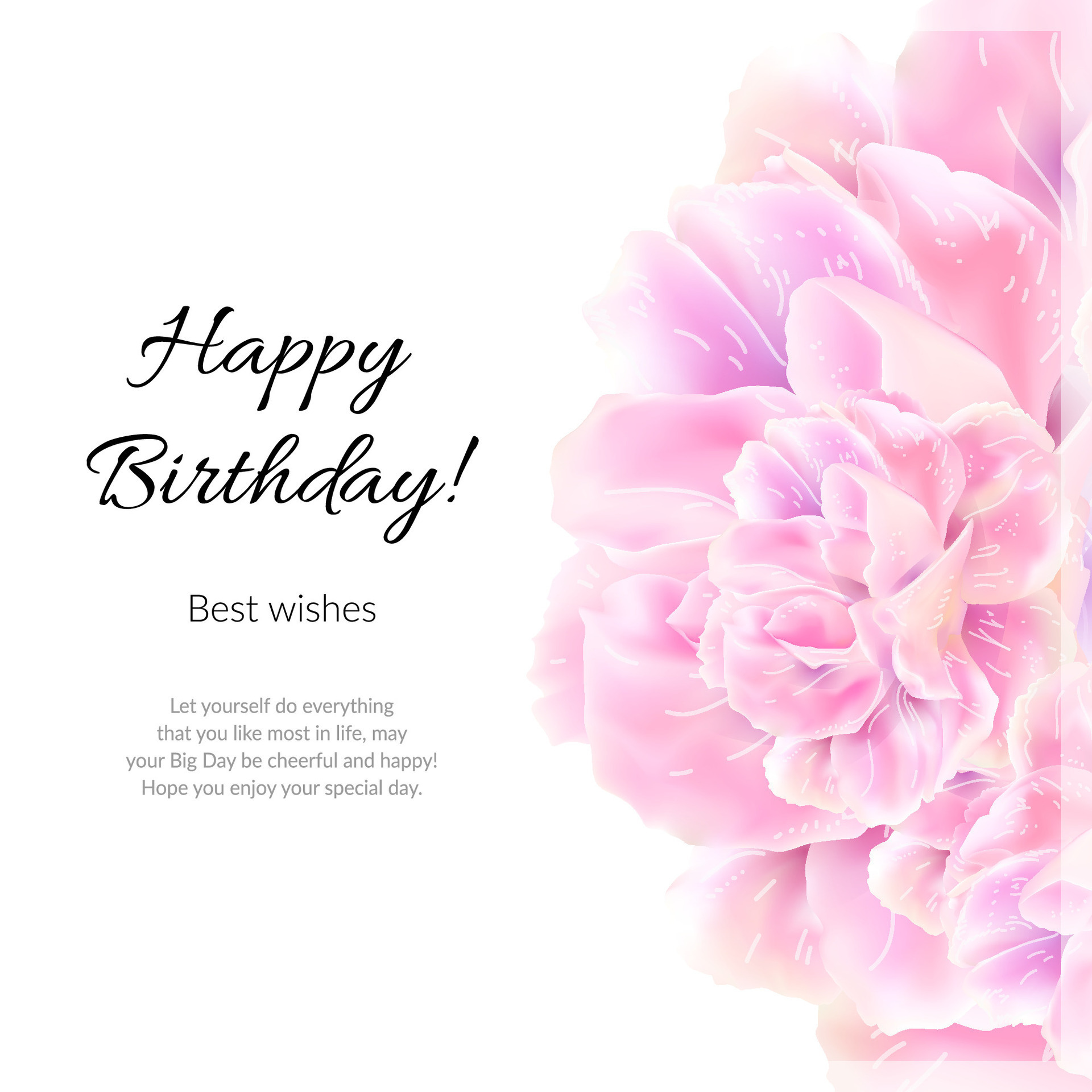 Happy Birthday greeting card with pink flowers. Spring season. Elegant  luxury design. Vector illustration 26812862 Vector Art at Vecteezy