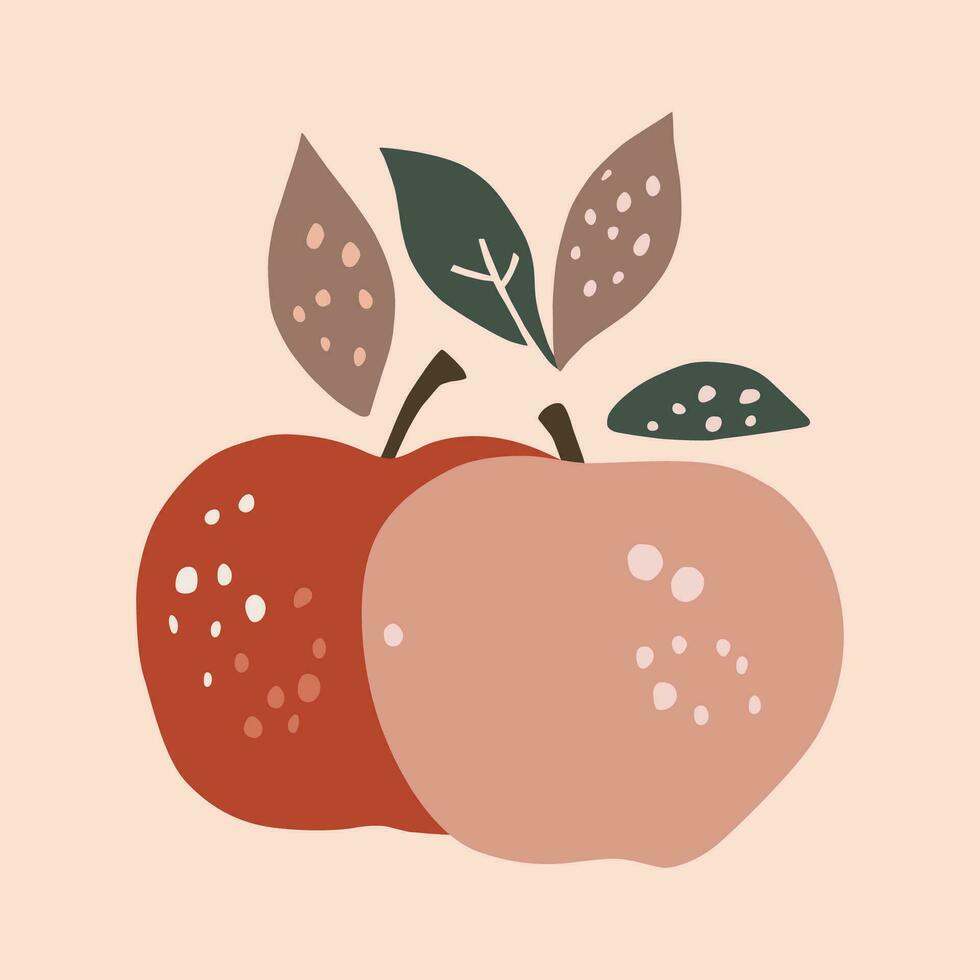 Hand drawn abstract boho poster with apples fruit, isolated. Vector flat illustration. For pattern, logo, posters, invitation, greeting card, wall art print.