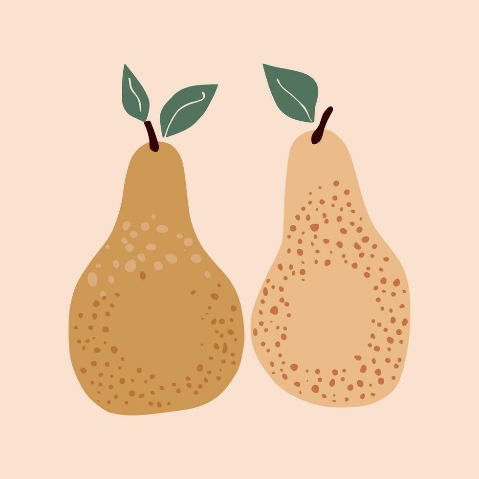 Hand drawn abstract boho poster with pears fruit, isolated. Vector flat illustration. For pattern, logo, posters, invitation, greeting card, wall art print.