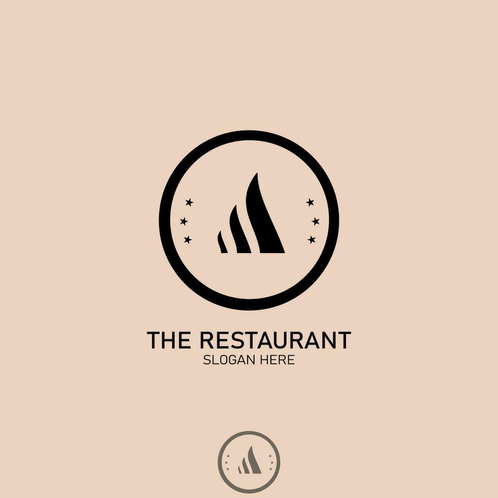 restaurant logo with elegant black color, there is a star icon and a 3-line symbol that curves neatly from small to large with a cream color baground vector