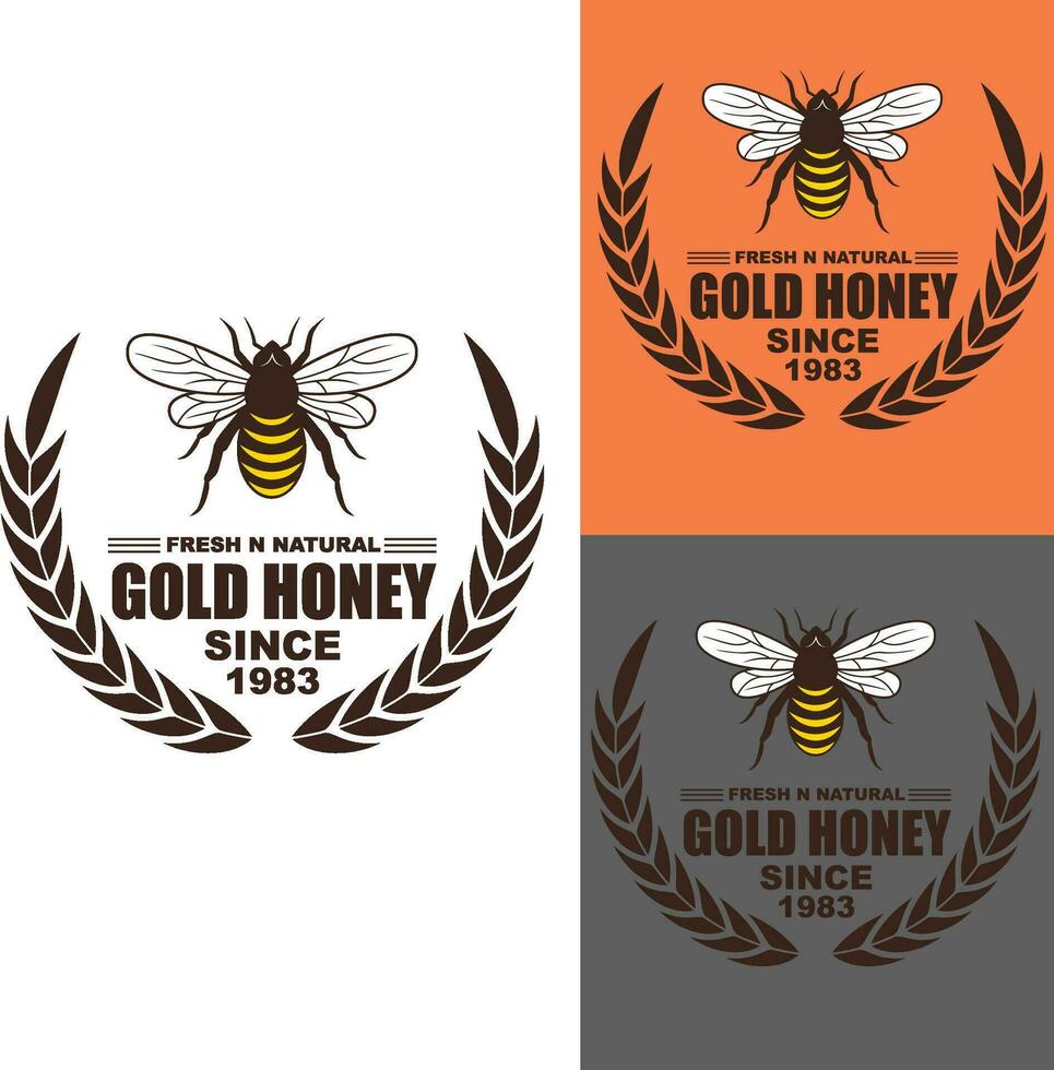 honey gold cartoon vector logo, fresh and natural