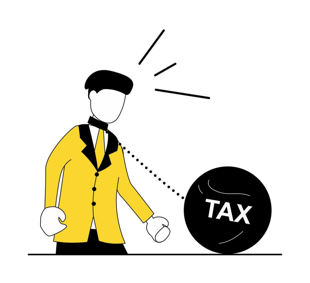 Business crisis. A businessman in the shackles of taxes vector