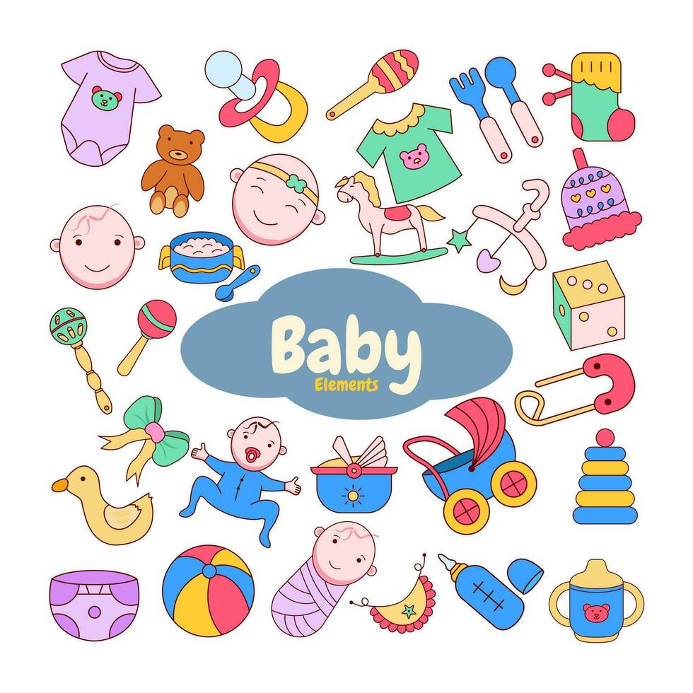 Bundle Baby Shower Element. Vector Illustration