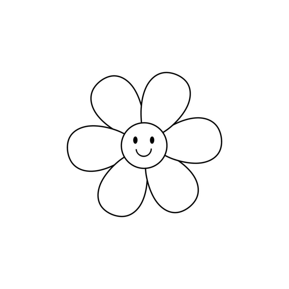 Flower with a smiling face isolated on white background. Vector hand-drawn illustration in doodle style. Perfect for cards, logo, decorations, various designs.