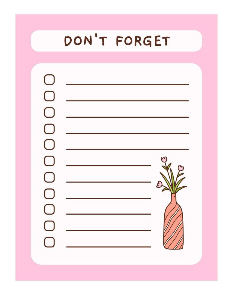 Cute to do list template with floral element. Funny design of daily planner, schedule or checklist. Perfect for planning, memo, notes and self-organization. Vector hand-drawn illustration.