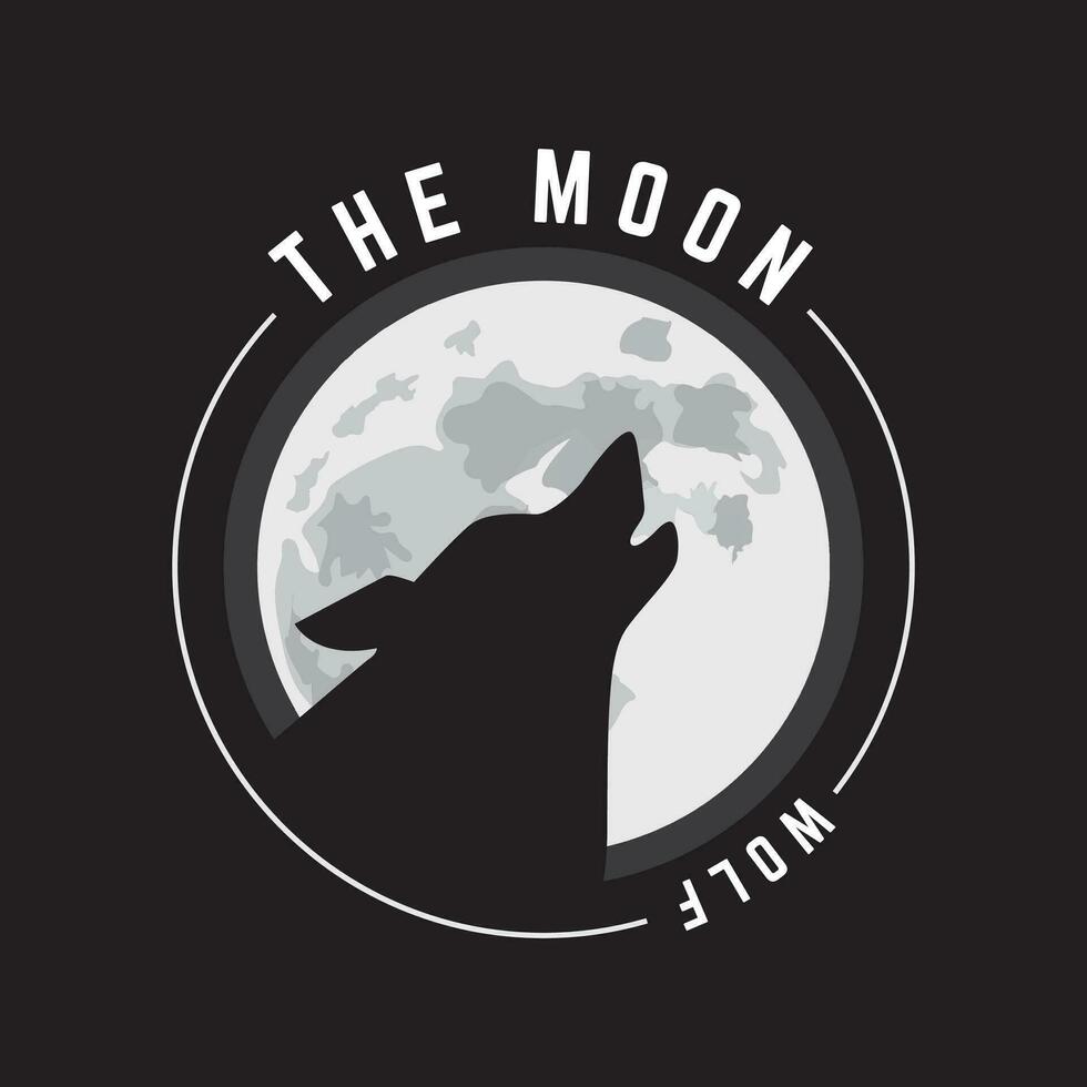 Wolf silhouette and full moon logo vector illustration template