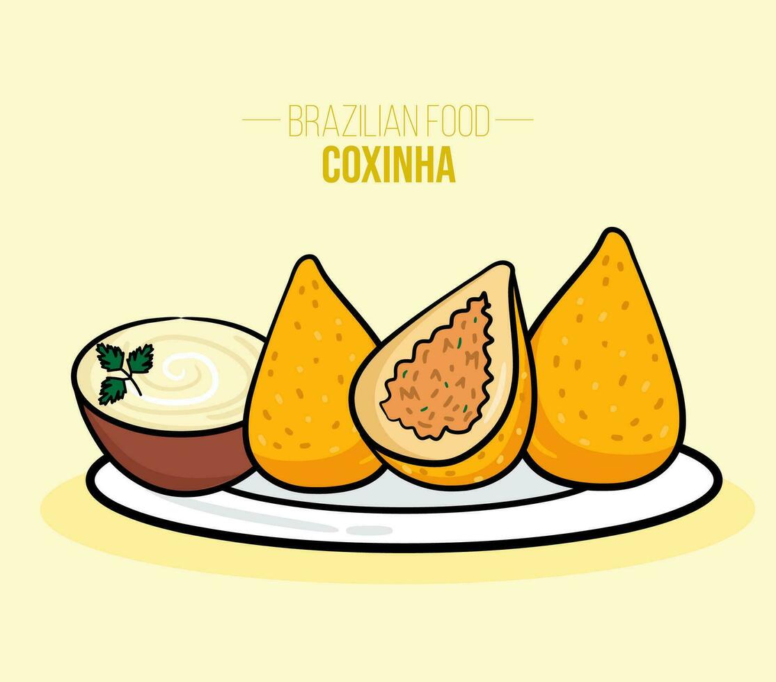 coxinha Delaware franco, galinha, pollo brasileño comida - frito vector