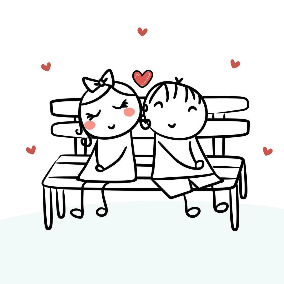 Happy couple illustration Cute couple Girl and boy Couple in love Sitting in a stool vector