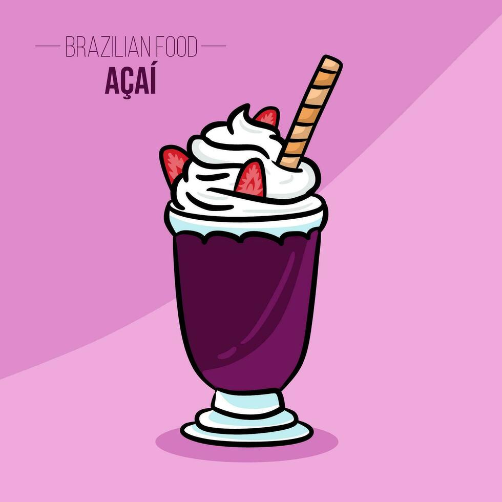 Acai cup with fruits Brazilian food vector