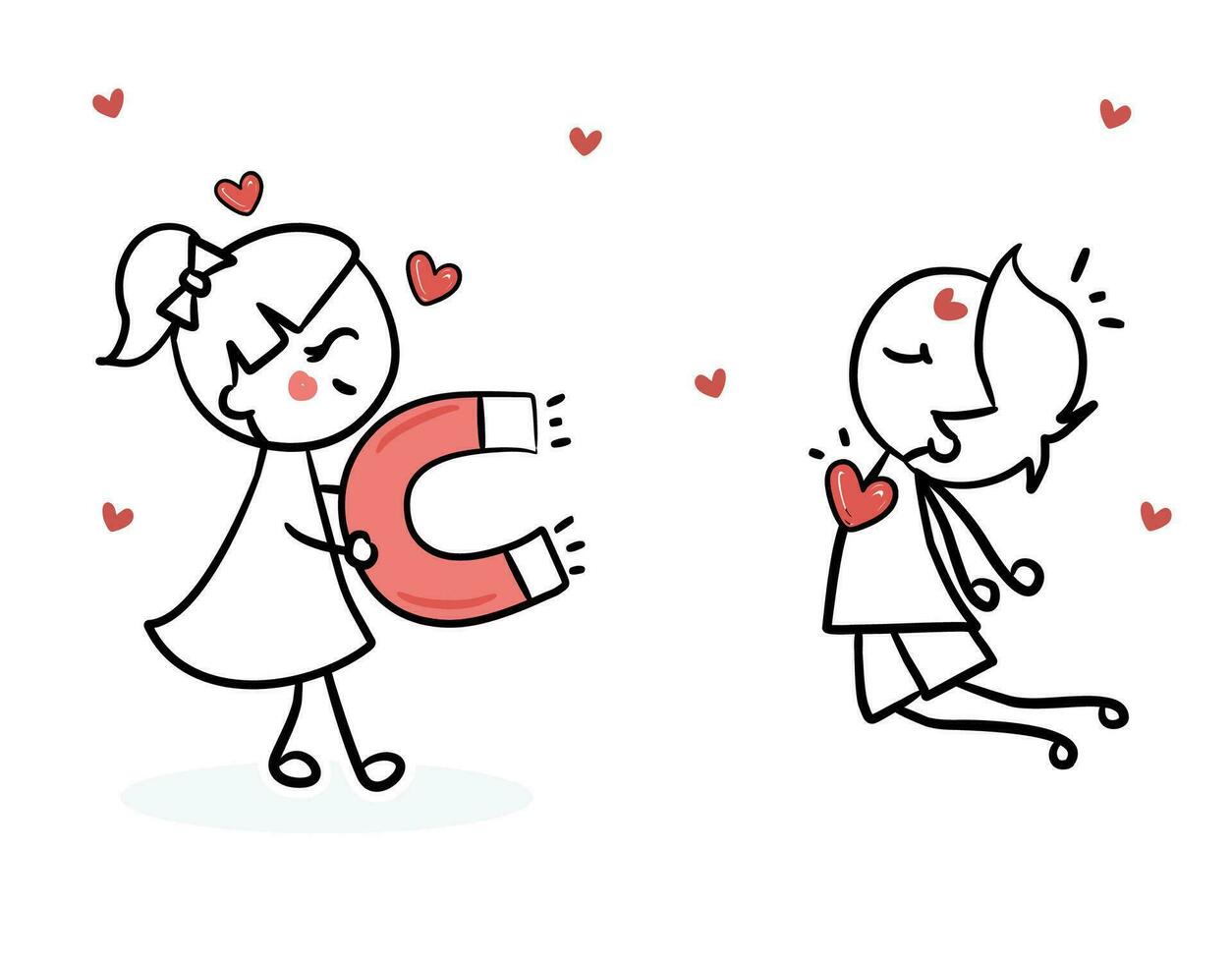 Happy couple illustration Cute couple Girl and boy Couple in love Girl magneting a boy vector