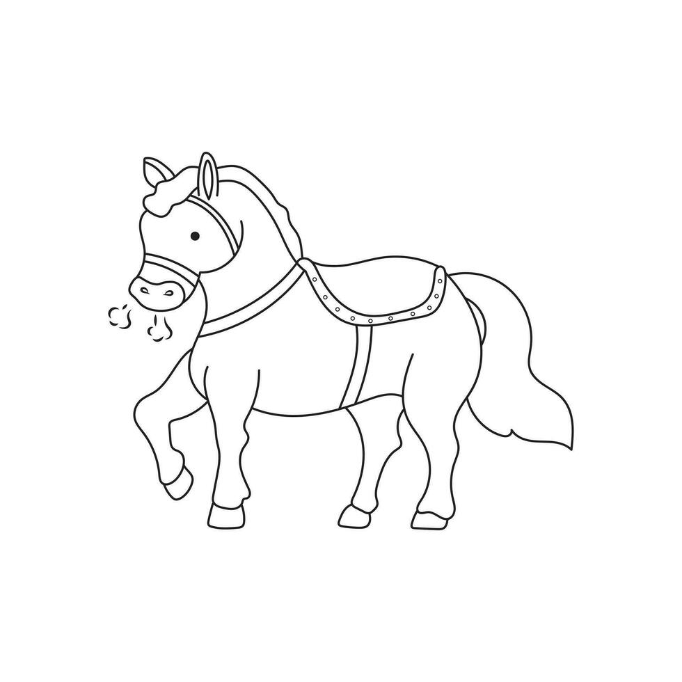 Hand drawn Kids drawing Cartoon Vector illustration cute horse icon Isolated on White Background