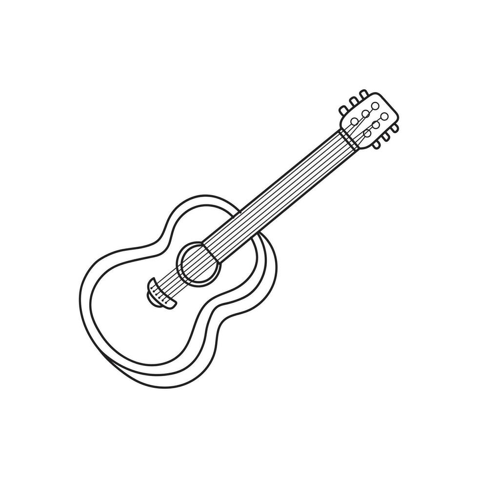 Hand drawn Kids drawing Cartoon Vector illustration classic guitar icon Isolated on White Background