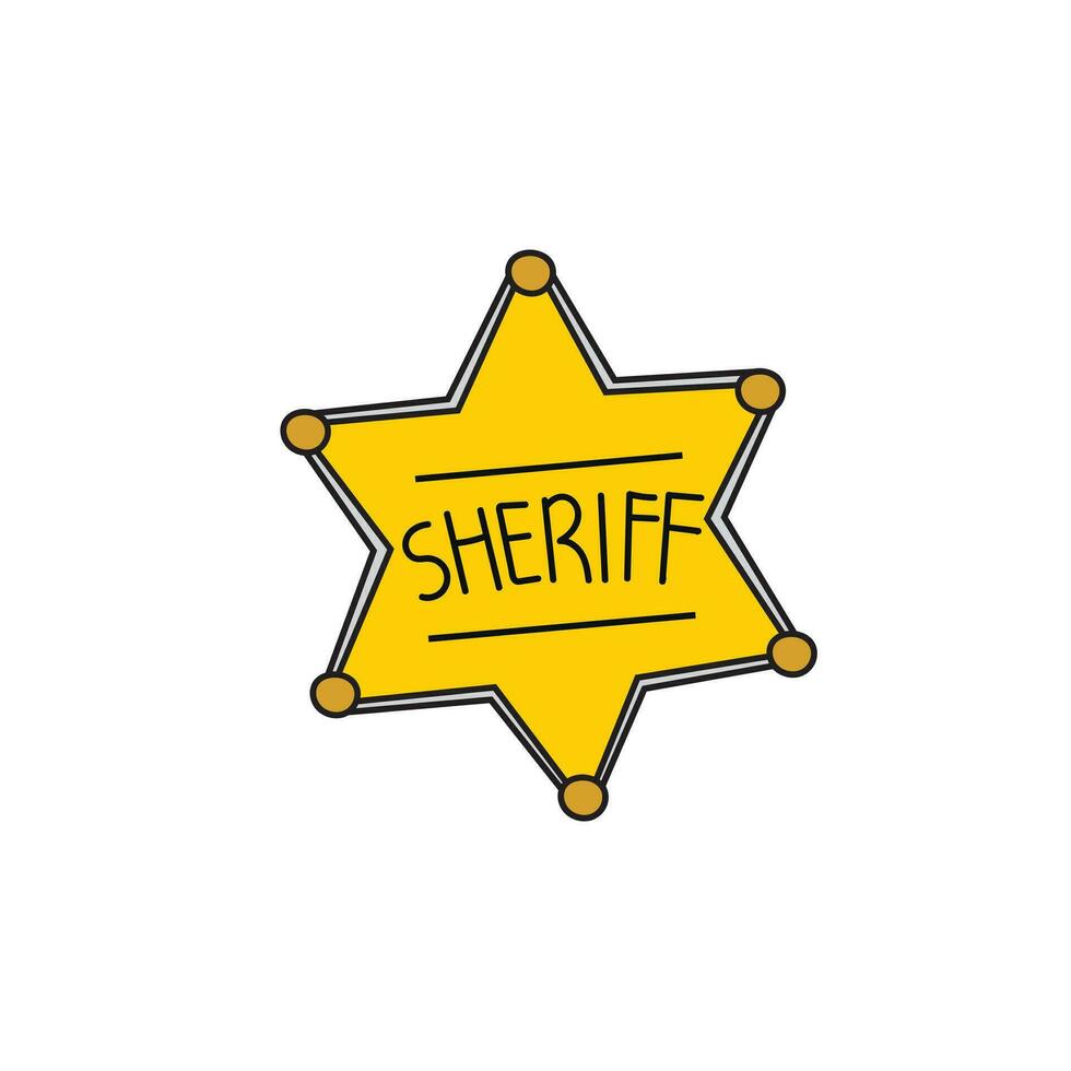 Kids drawing Cartoon Vector illustration sheriff star badge icon Isolated on White Background