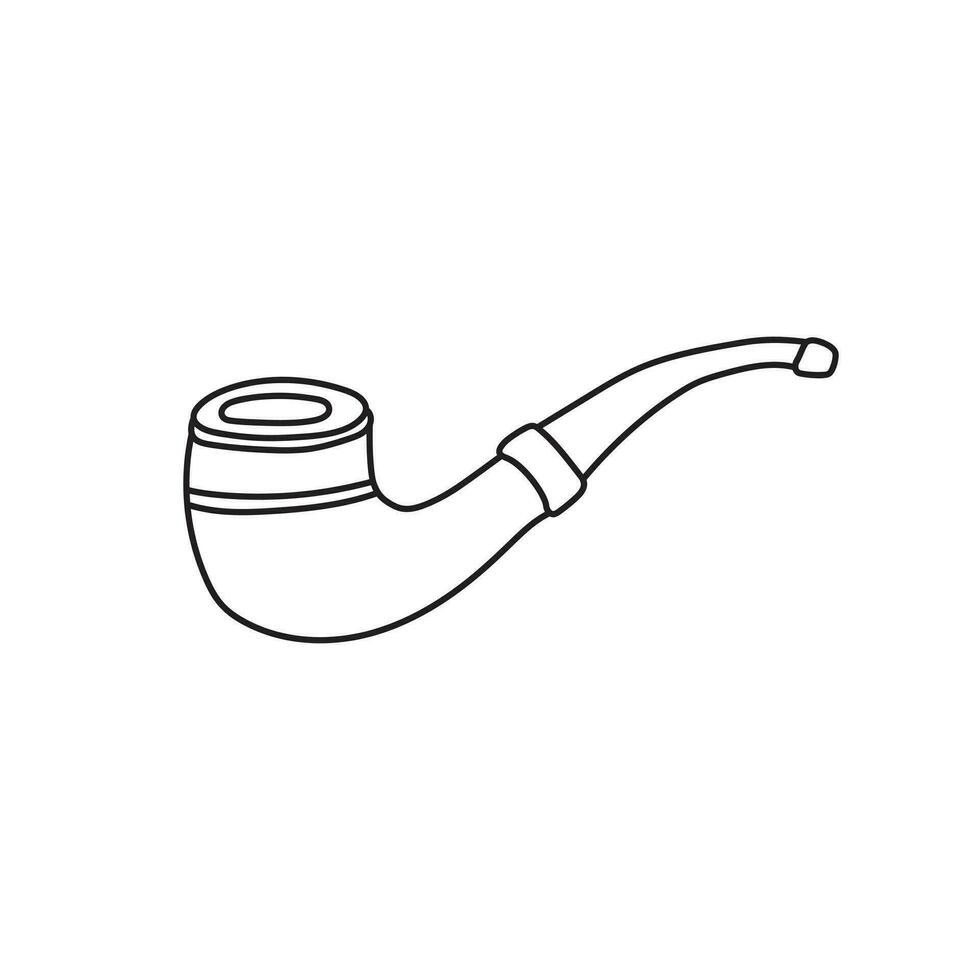 Hand drawn Kids drawing Cartoon Vector illustration wooden pipe smoke icon Isolated on White Background