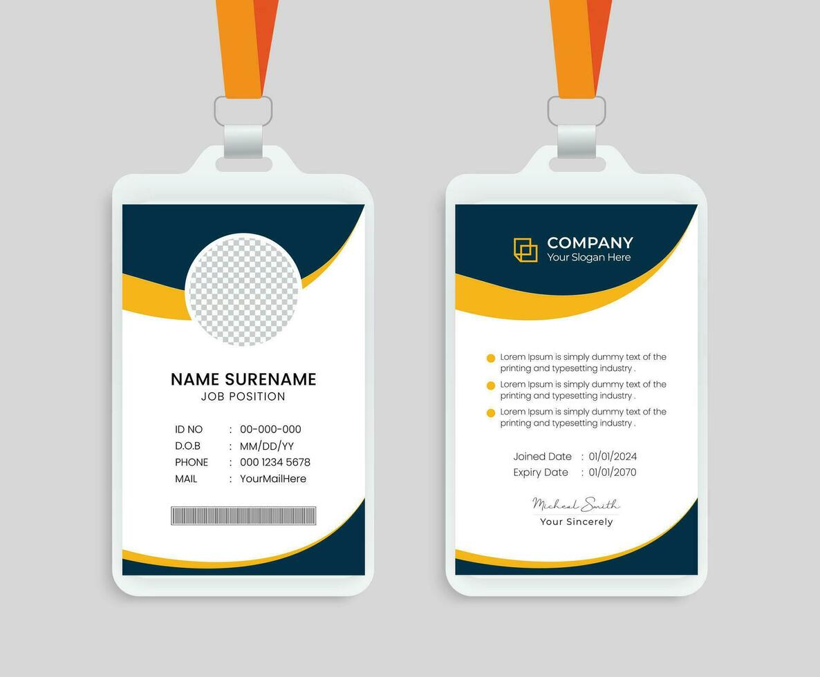 Corporate modern business id card design template. Company employee id card template. Creative company id card template Free Vector. vector