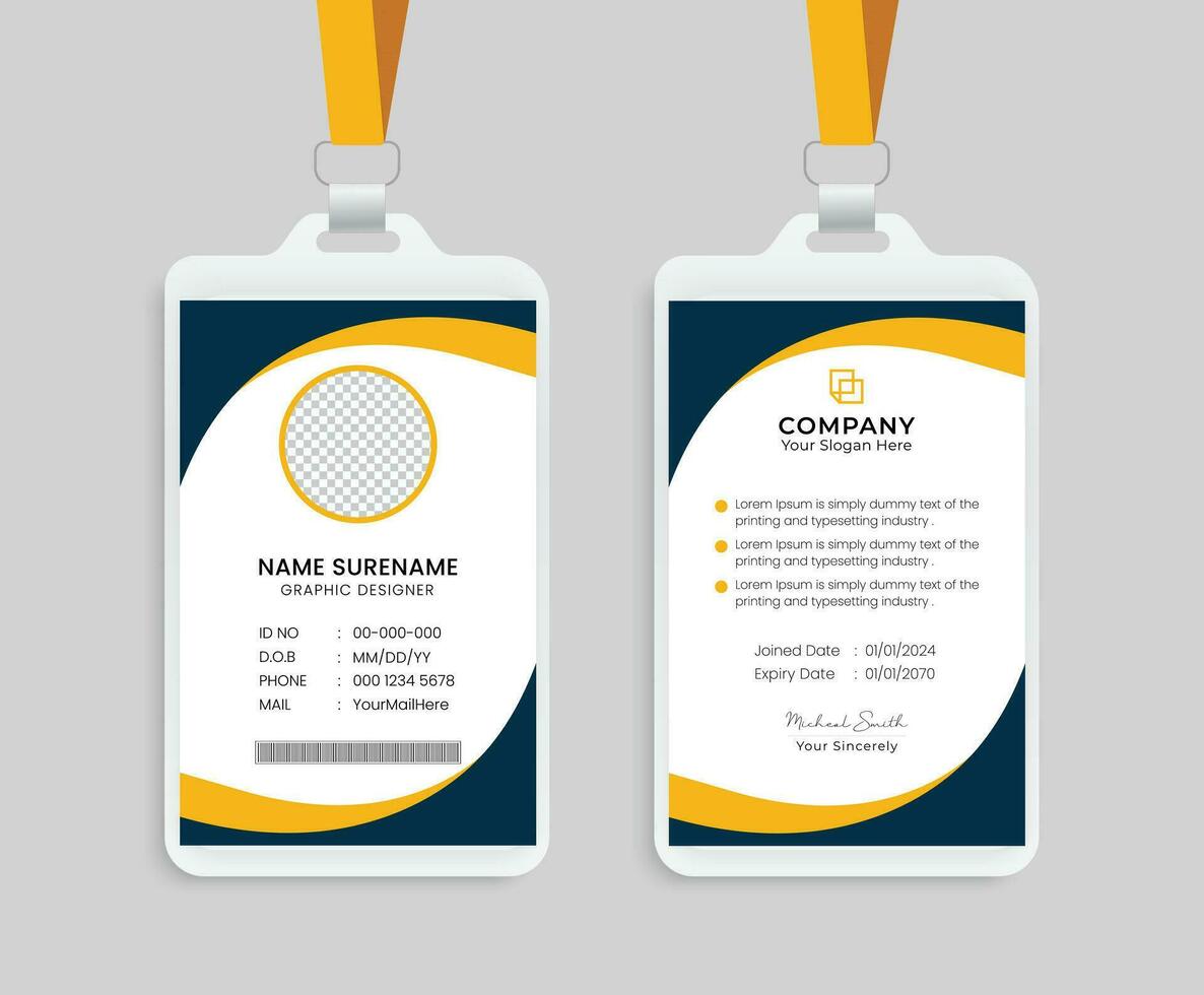 corporativo moderno negocio carné de identidad tarjeta diseño modelo. empresa empleado carné de identidad tarjeta modelo. creativo empresa carné de identidad tarjeta modelo gratis vector. vector