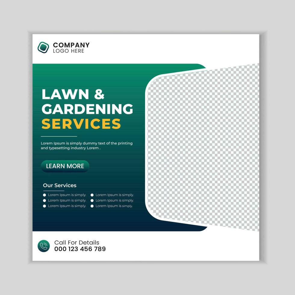 Lawn mower gardening service social media post design template.  Agriculture farming business service post. Lawn and gardening service social media post banner template. Free Vector. vector