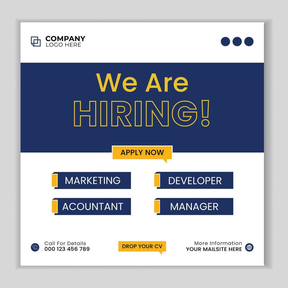 We are hiring job vacancy social media post banner template. We are hiring job vacancy square web banner post design. Hiring Banner bundle. Free Vector. vector