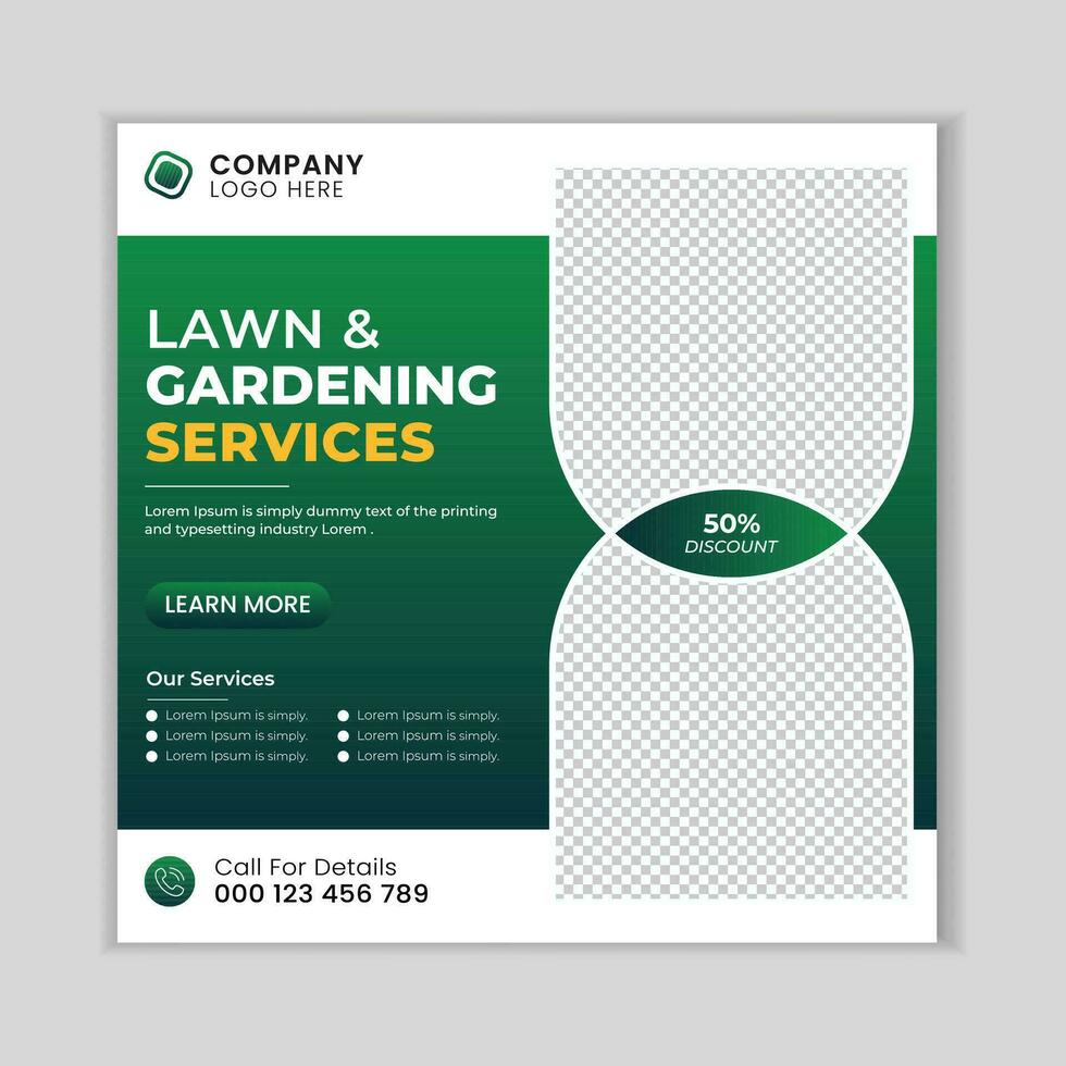 Lawn mower gardening service social media post design template.  Agriculture farming business service post. Lawn and gardening service social media post banner template. Free Vector. vector