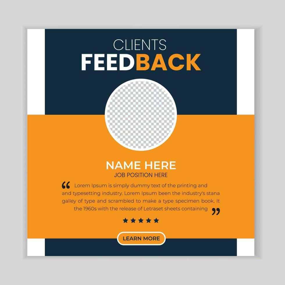 Client feedback social media post banner template. Customer feedback testimonial social media post web banner template. client testimonials social media post banner design. vector