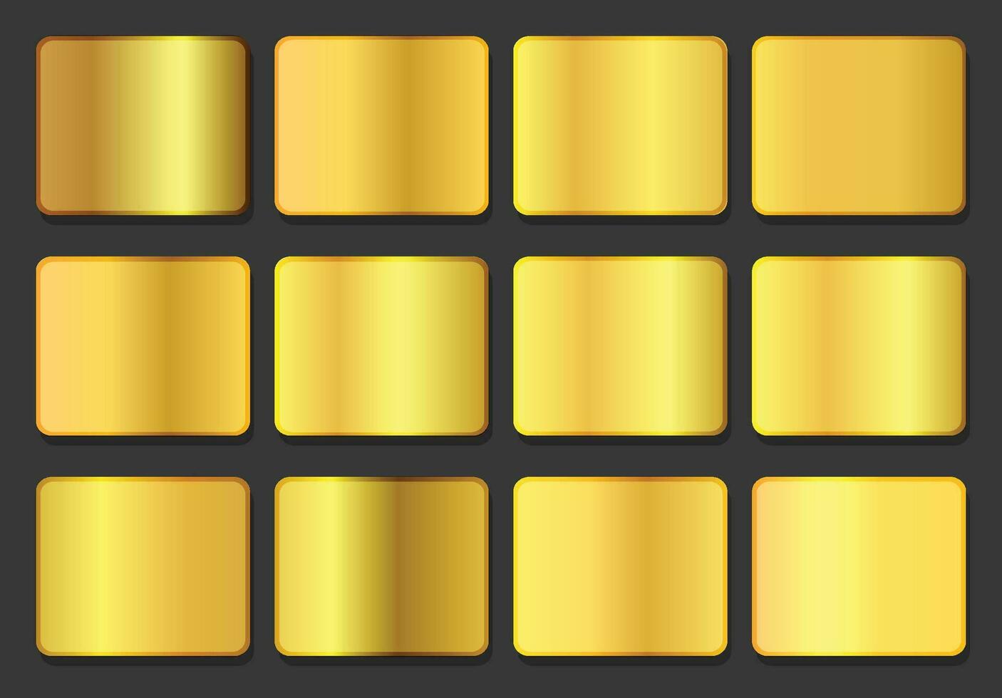 conjunto de amarillo oro metálico gradientes oro metal degradado recopilación. oro degradado conjunto vector