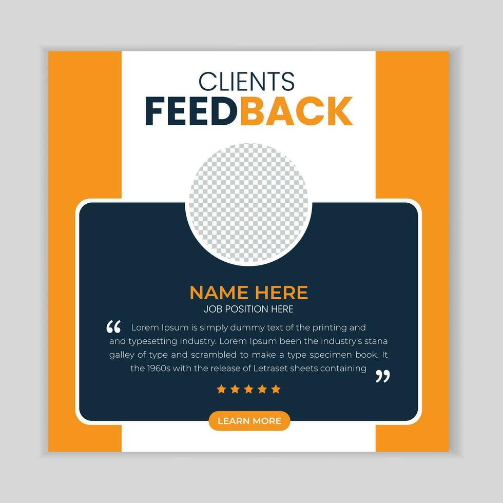 Client feedback social media post banner template. Customer feedback testimonial social media post web banner template. client testimonials social media post banner design. vector