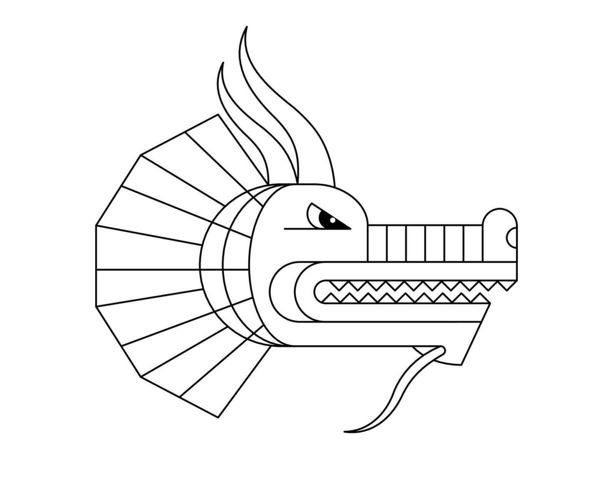 Abstract geometric Chinese zodiac dragon head side view. Asian sacred graphic style linear minimal symbol modern design of goodness and power. Japanese traditional ancient serpent monster. Vector eps