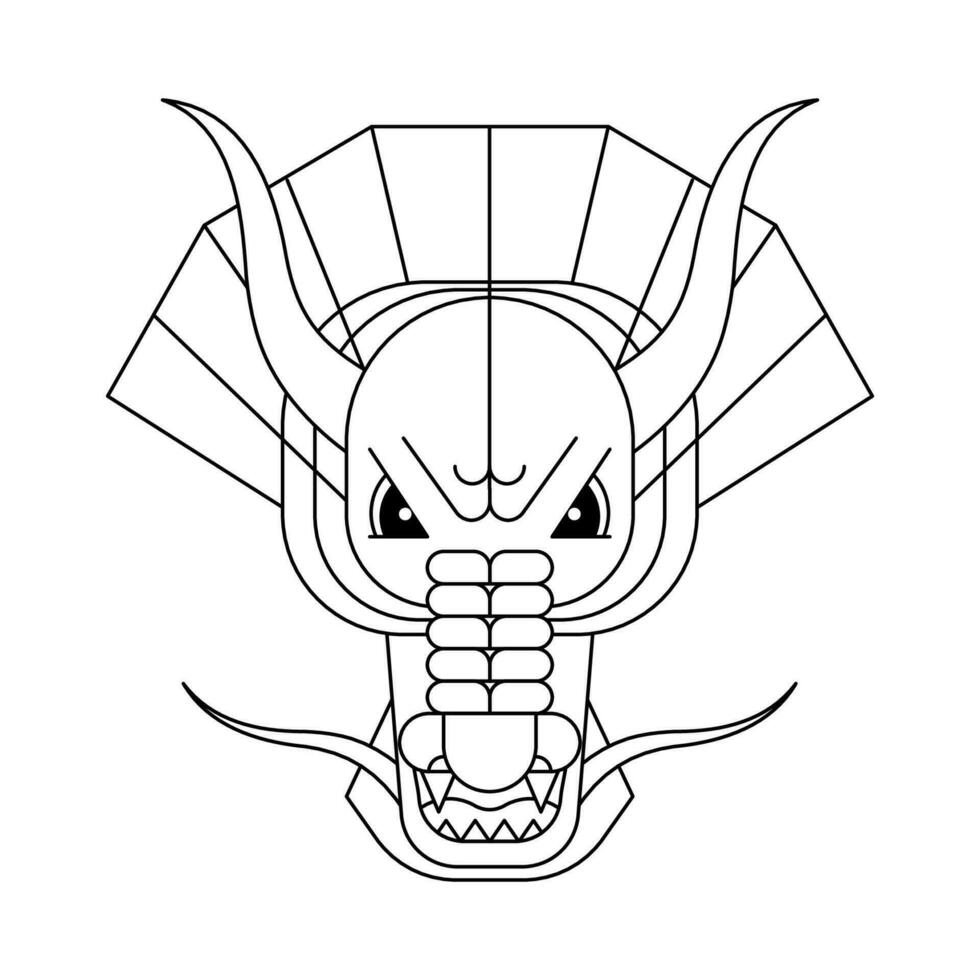Abstract geometric Chinese zodiac dragon head. Asian sacred graphic style linear minimal symbol modern design of goodness and power. Japanese traditional ancient serpent monster face. Vector eps