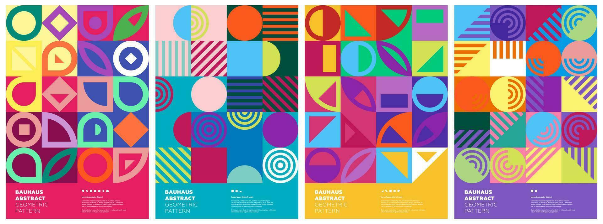 Abstract geometric bauhaus artwork. Simple shapes combination poster set. Memphis pattern background. Retro brutalism modern trendy graphic painting. Vintage postmodern art print vector eps design