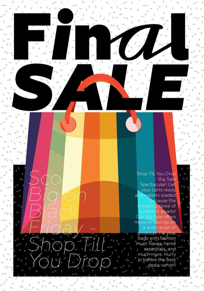 Final sale and discount poster. Shopping mall advertising banner. Black Friday promotional trendy placard with text. Creative typography art print. Fashion flyer design template. Vector