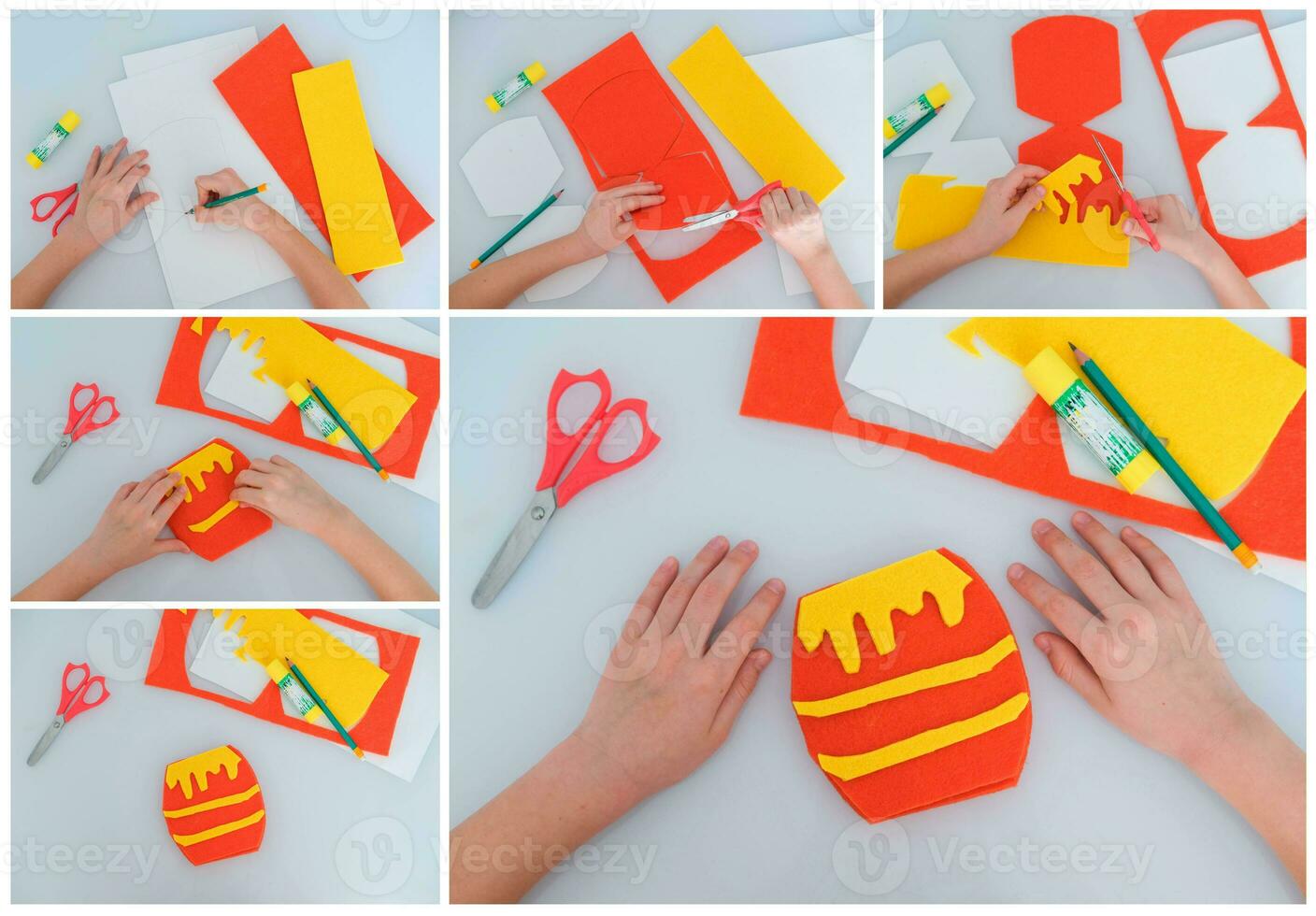 A barrel of honey step by step instructions made of felt. DIY concept. Step-by-step photo instructions.Application. Collage