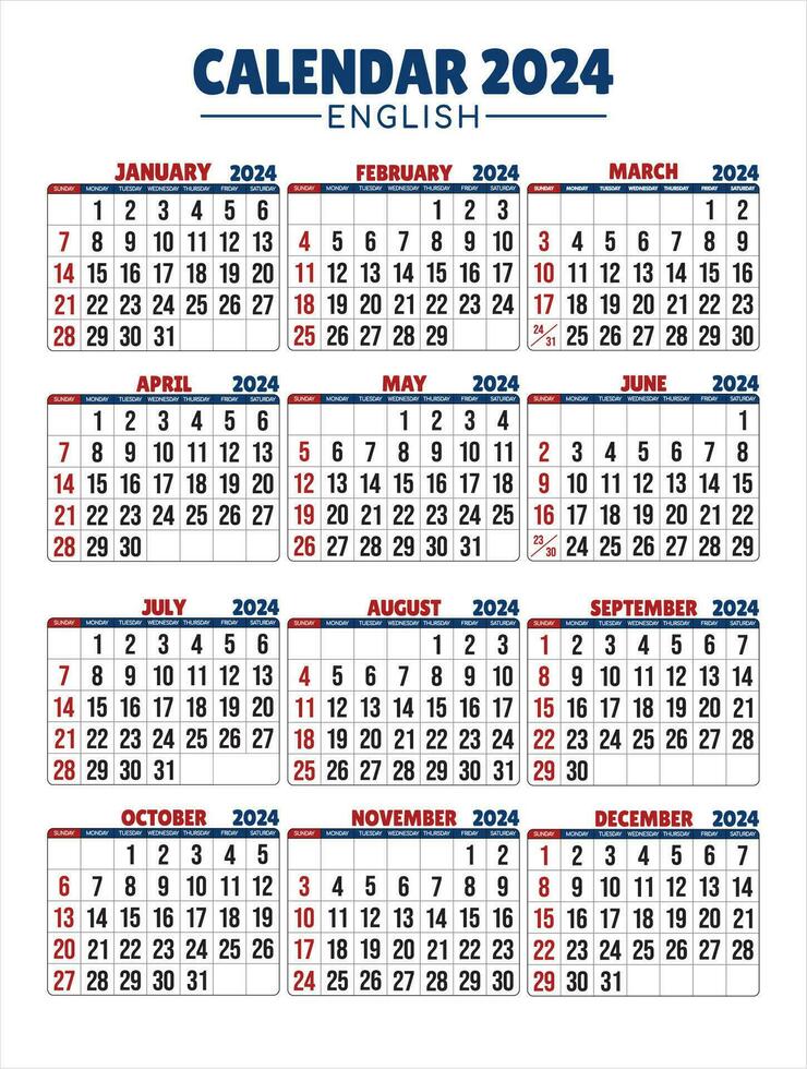 calendario 2024 - todas meses 26819244 Vector en Vecteezy