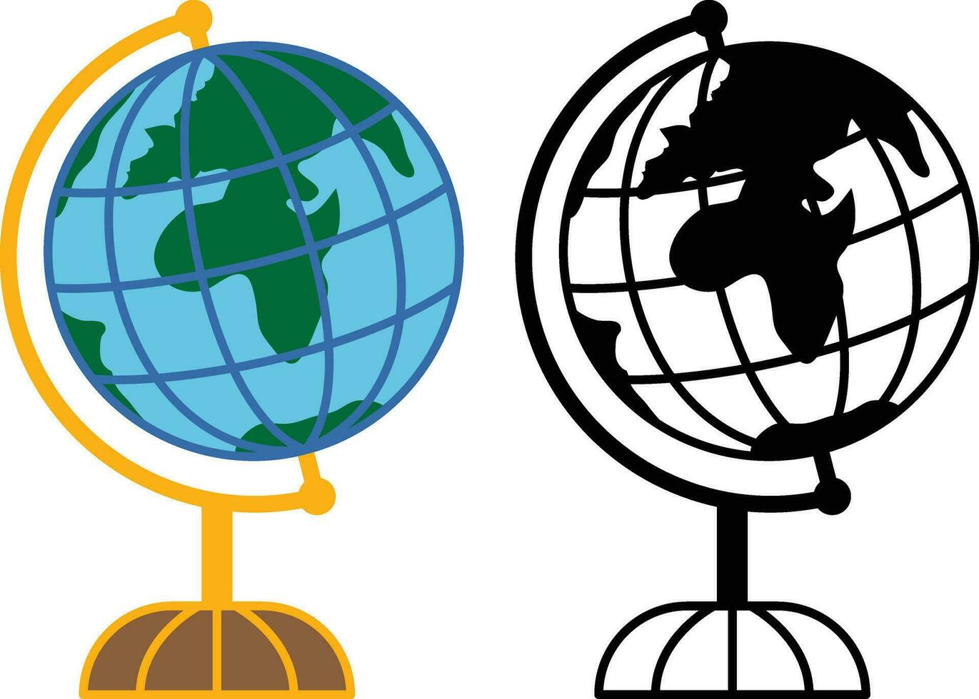 World Globe Map with Swivel Stand vector illustration ,  Educational and Decorative Globe , World globe model colored and black and white stock vector image