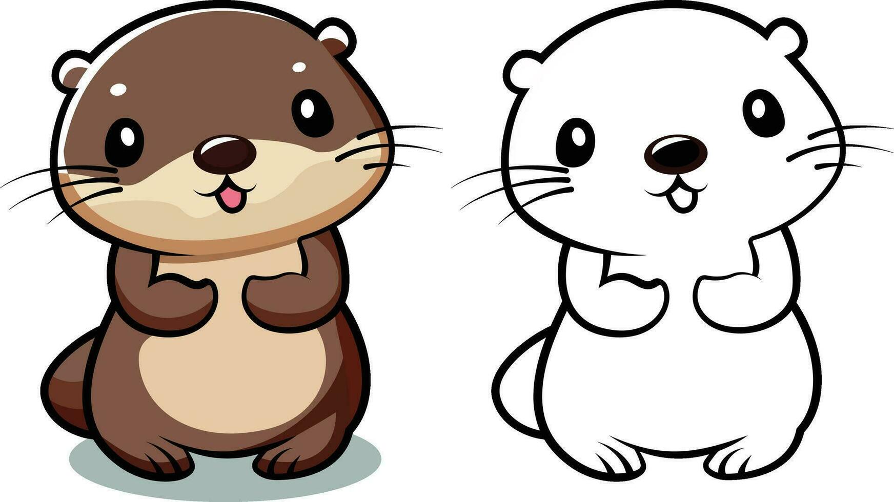 Cute otter vector illustration ottter mascot character colored and black and white line drawing vector image