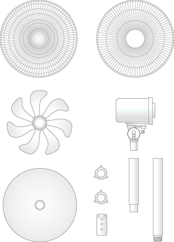 Pedestal fan separated pedestal fans parts vector illustration