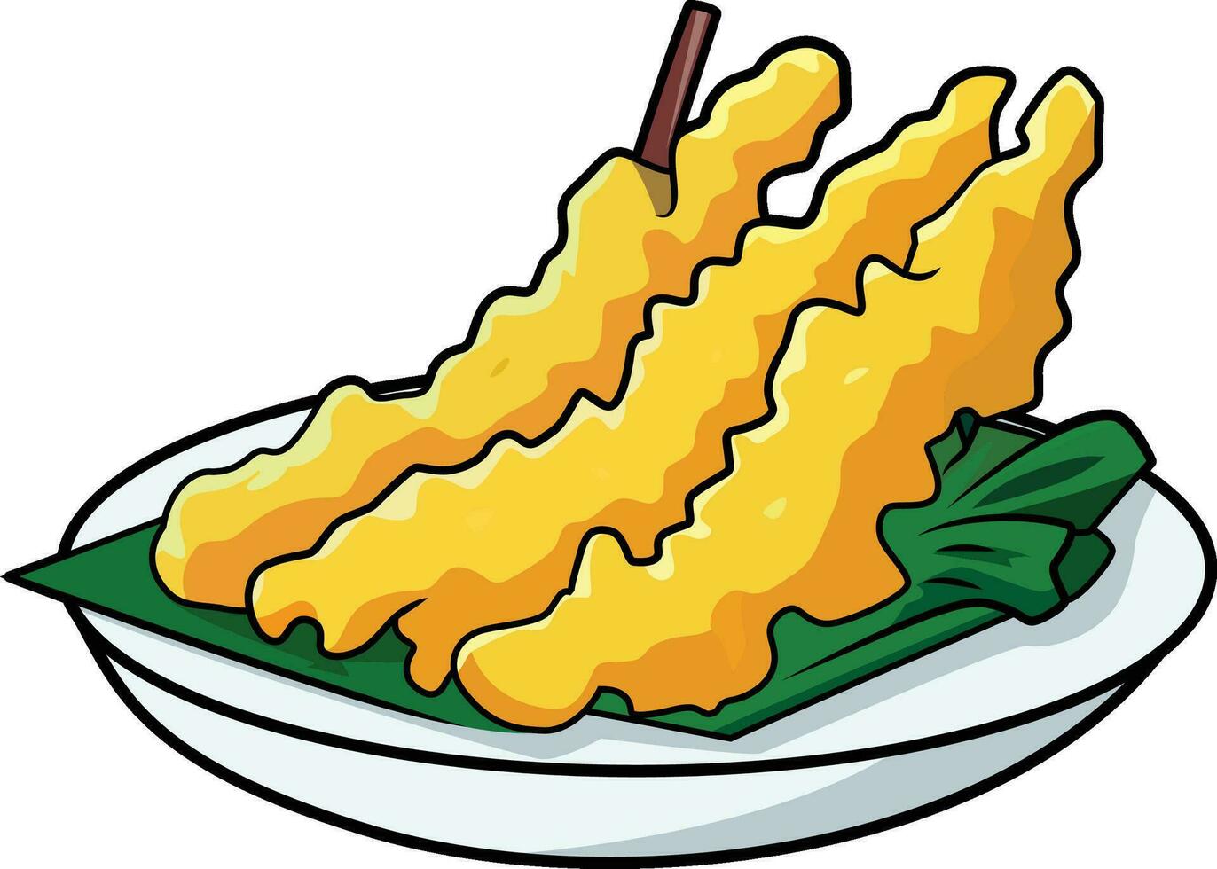 Tempura Japanese dish cartoon vector illustration , Tempura Japanese food stock vector image , colored and black and white line art